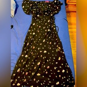 Black Mini Floral Betsey Johnson VINTAGE FOR URBAN OUTFITTERS Maxi Dress